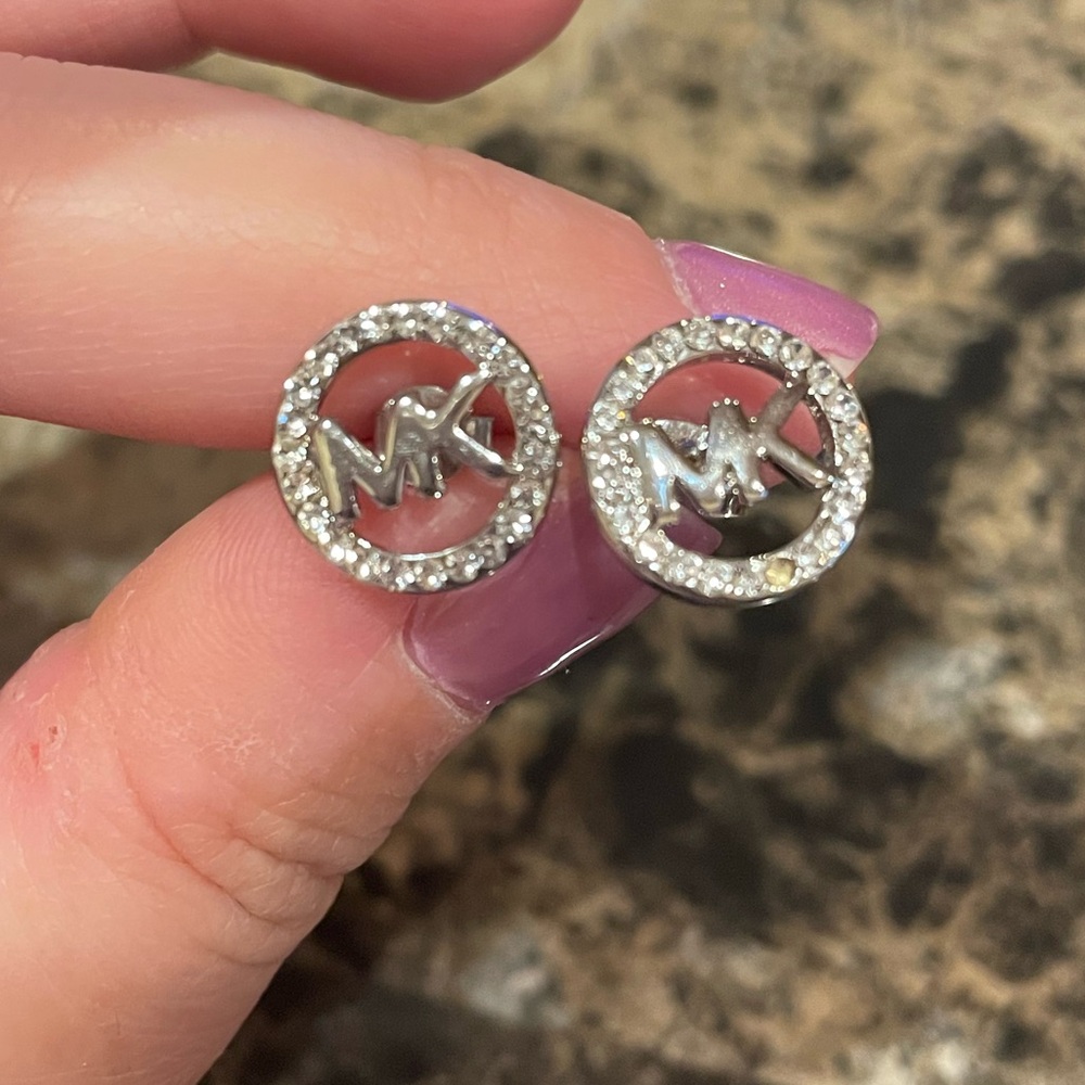 Michael Kors MK Logo Silver Stud Earrings - Picture 2 of 5